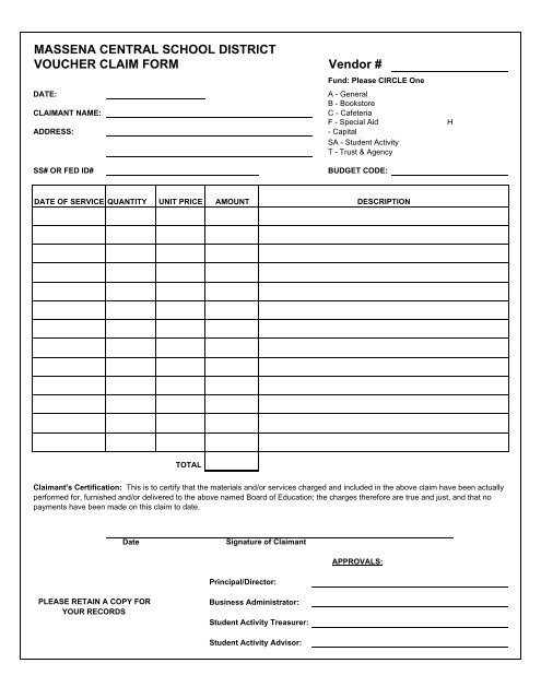 Voucher Claim Form - Business Services