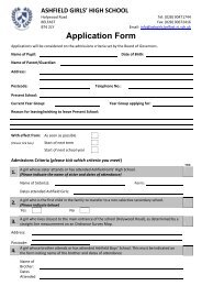 Application Form for Year 8 for 2012/13 - Ashfield Girls' High School