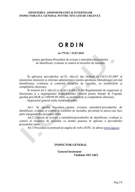 pentru aprobarea Procedurii de avizare a metodelor ... - IGSU