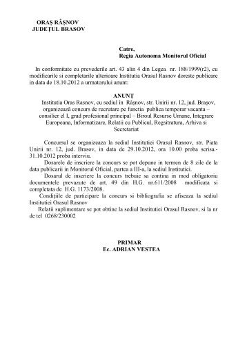 Monitorul Oficial - Primaria Rasnov