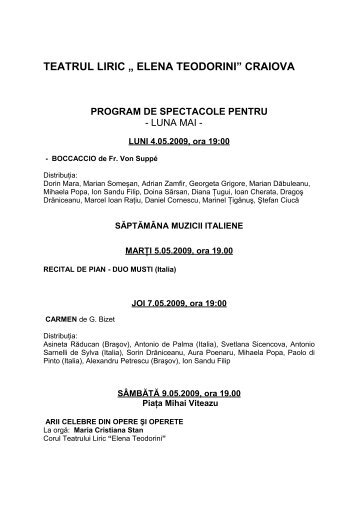 teatrul liric â elena teodoriniâ craiova program de spectacole pentru