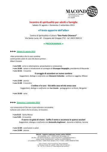 Programma dell'incontro-convegno per adulti e famiglie di fine ...