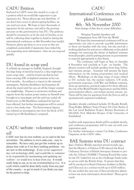 CADU News 4 - Campaign Against Depleted Uranium
