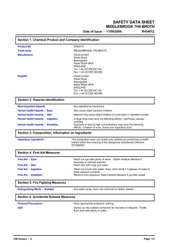 5038 MIDDLEBROOK 7H9 BROTH (English (GB)) MSDS - OXOID ...