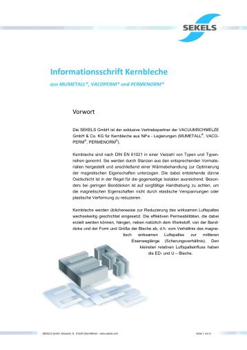 Informationsschrift Kernbleche - Sekels GmbH