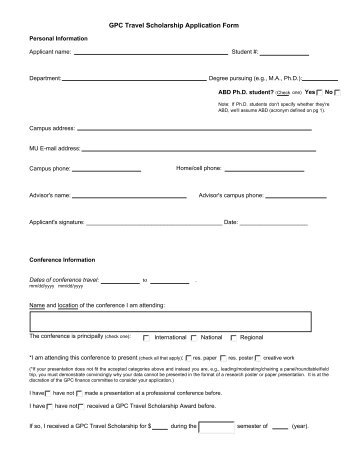 GPC Travel Scholarship Application Form