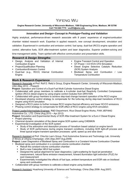 Resume - Engine Research Center - University of WisconsinâMadison