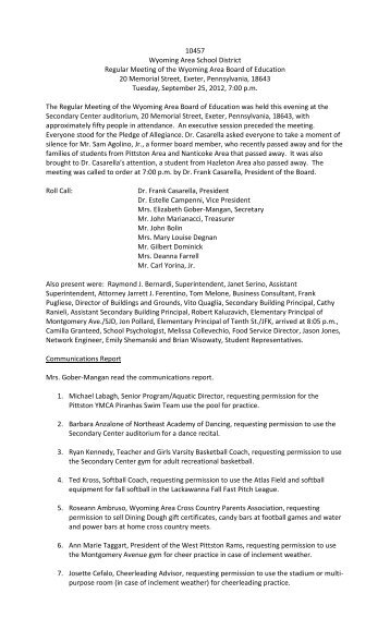 September 2012 Approved Minutes - Wyoming Area School District