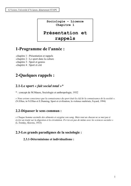 Document d'accompagnement au cours de sociologie (G.Véziers)