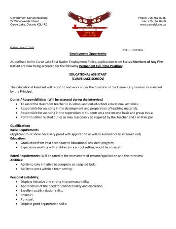 Employment Opportunity As outlined in the Curve Lake First Nation ...