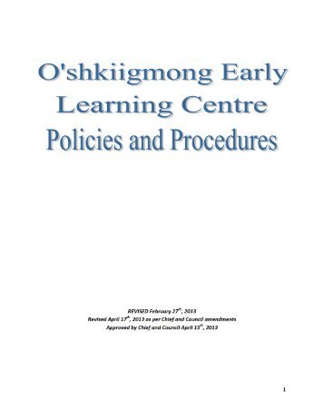 O'shkiigmong Early Learning Centre Policies and Procedures (pdf ...