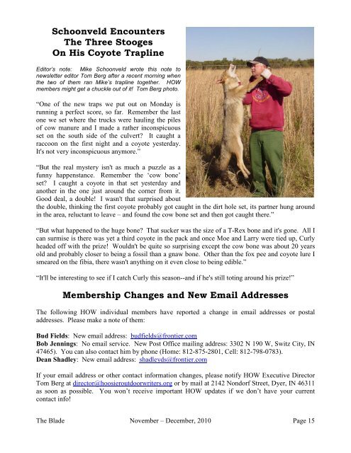 November/December 2010 newsletter - Hoosier Outdoor Writers