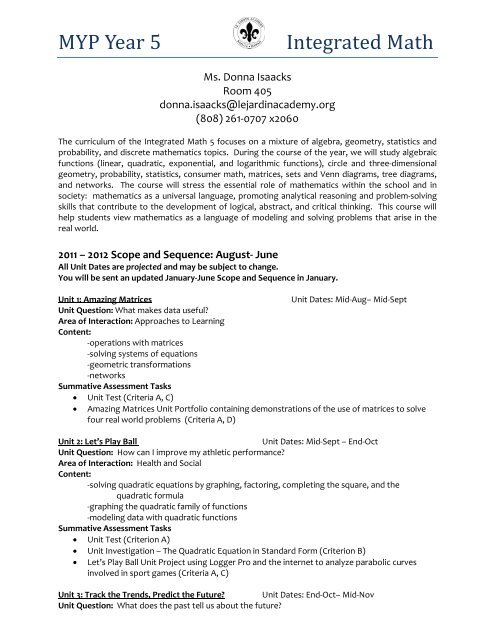 MYP Year 5 Integrated Math Le Jardin Academy MYP Year 5 Integrated Math Le Jardin Academy