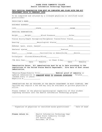 Physical Examination Form - Roane State Community College