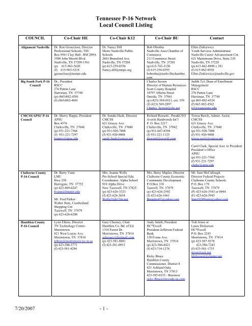 Tennessee P-16 Network Local Council Listing - Roane State ...