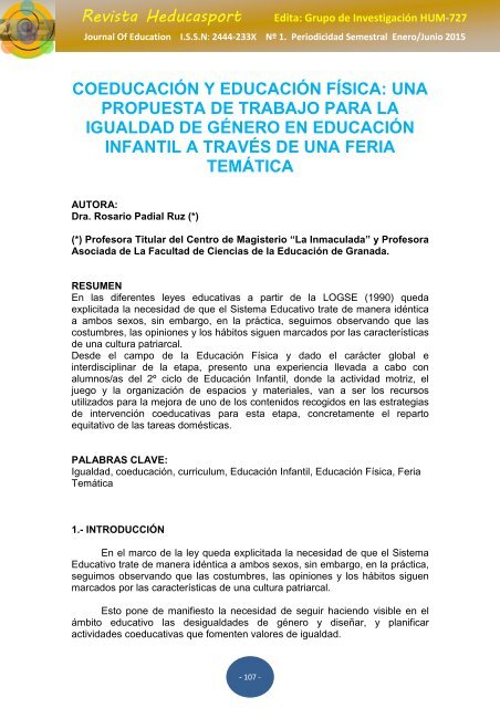 COEDUCACIÓN Y EDUCACIÓN FÍSICA: UNA PROPUESTA DE TRABAJO PARA LA IGUALDAD DE GÉNERO EN EDUCACIÓN INFANTIL A TRAVÉS DE UNA FERIA TEMÁTICA