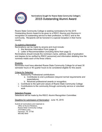 Nominate an Outstanding Alumnus - Roane State Community College