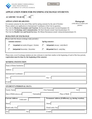 Student Application Form - Vaasan ammattikorkeakoulu