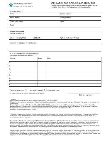APPLICATION FOR EXTENSION OF STUDY TIME