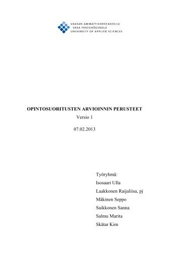 Opintosuoritusten arvioinnin perusteet - Vaasan ammattikorkeakoulu