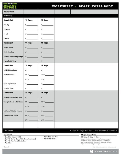 WORKSHEET â€¢ BEAST: TOTAL BODY - Beachbody.com