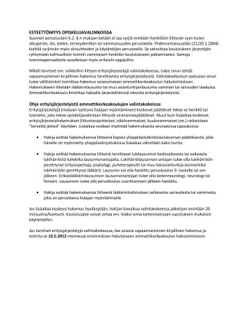 Erityisjärjestelyt valintakokeissa