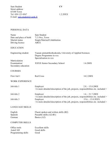 CV template - Vaasan ammattikorkeakoulu