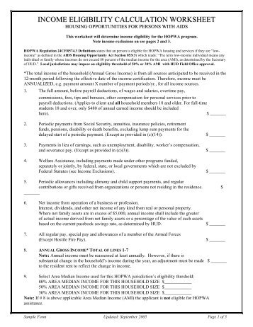 Income Eligibility Calculation Worksheet - OneCPD