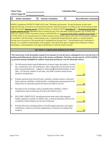 Income & Resident Rent Calculation Worksheet - OneCPD