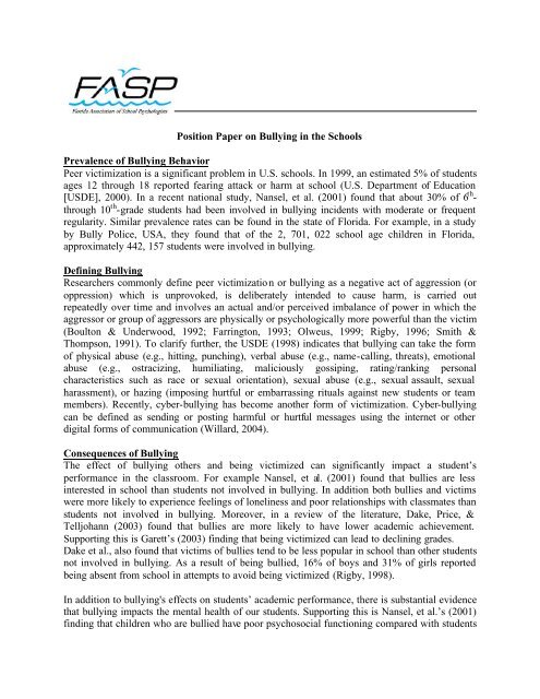 school bullying research paper