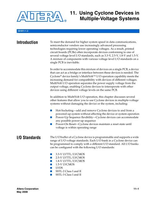 Using Cyclone Devices in Multiple-Voltage Systems - Altera