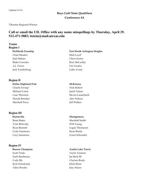 4A Golf Qualifiers - UIL
