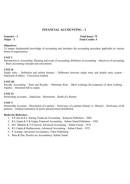 B.Com-Accounting & Finance Curriculum - Madras Christian College