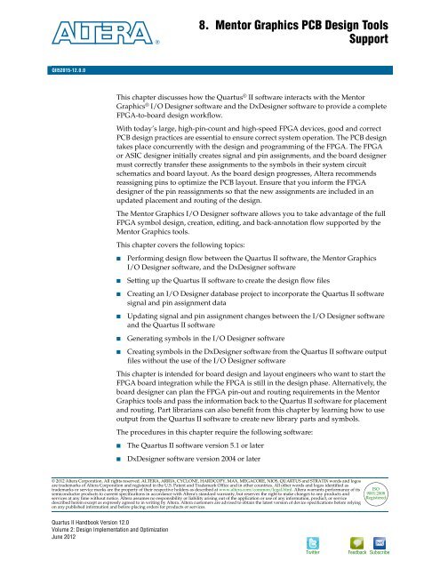 Mentor Graphics PCB Design Tools Support, Quartus II - Altera