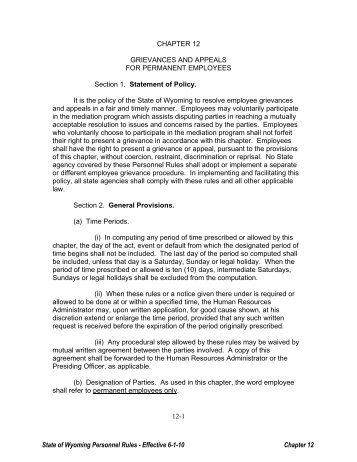 Grievances and Appeals for Permanent Employees - State of Wyoming