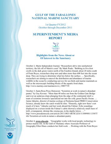 1st Quarter Media Report - Gulf of the Farallones National Marine ...