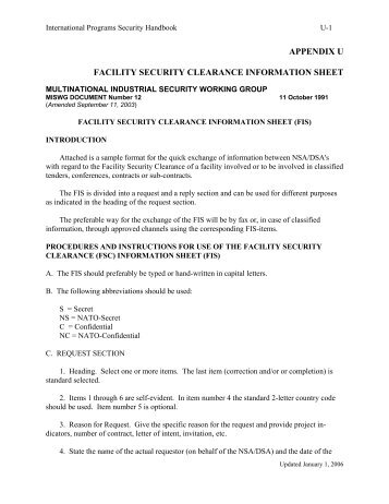 appendix u facility security clearance information sheet - Avanco ...