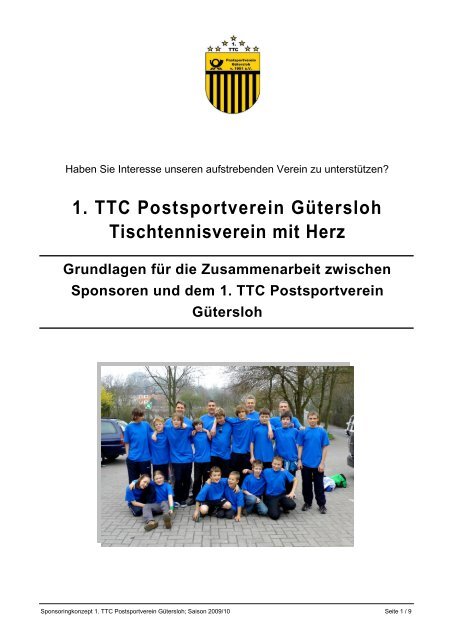 Sponsorenmappe des 1. TTC Postsportverein Gütersloh