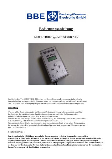 Bedienungsanleitung - BBE Bamberg + Bormann Electronic Gmbh