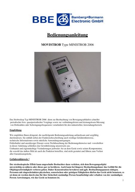 Bedienungsanleitung - BBE Bamberg + Bormann Electronic Gmbh