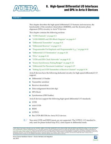 High-Speed Differential I/O Interfaces and DPA in Arria II ... - Altera