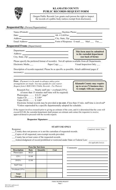 KLAMATH COUNTY PUBLIC RECORDS REQUEST FORM ...