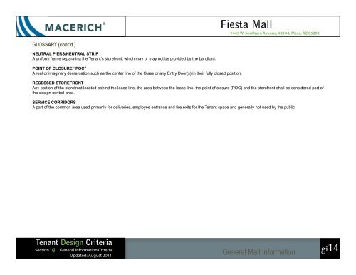 Fiesta Mall General Information Criteria - Macerich