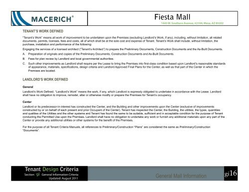 Fiesta Mall General Information Criteria - Macerich