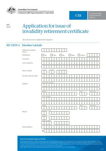 SPC - Application for issue of invalidity retirement certificate - CSS