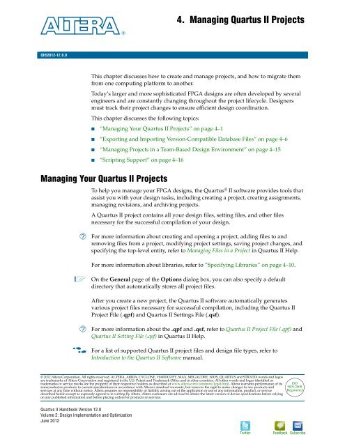 Managing Quartus II Projects, Quartus II Handbook version ... - Altera