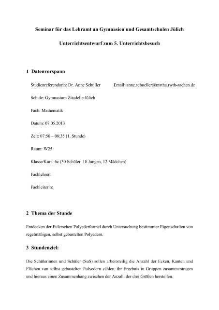 Entdecken der Eulerschen Polyederformel - mathematikundschule.de