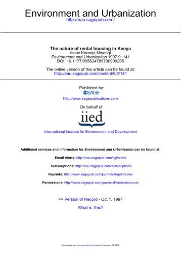 The nature of rental housing in Kenya - Environment and Urbanization