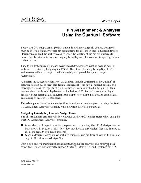 Pin Assignment & Analysis Using the Quartus II Software