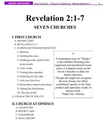 A. Rev. 2:1-7 Church at Ephesus - Technology Ministries